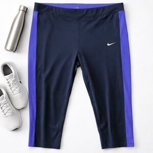 Nike Dri-FIT Capri Leggings 1X Navy Blue Purple Cropped Athletic Activewear Gym